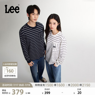 Lee26早秋新品圆领舒适版贴布Logo条纹男女款长袖T恤LUT013145211