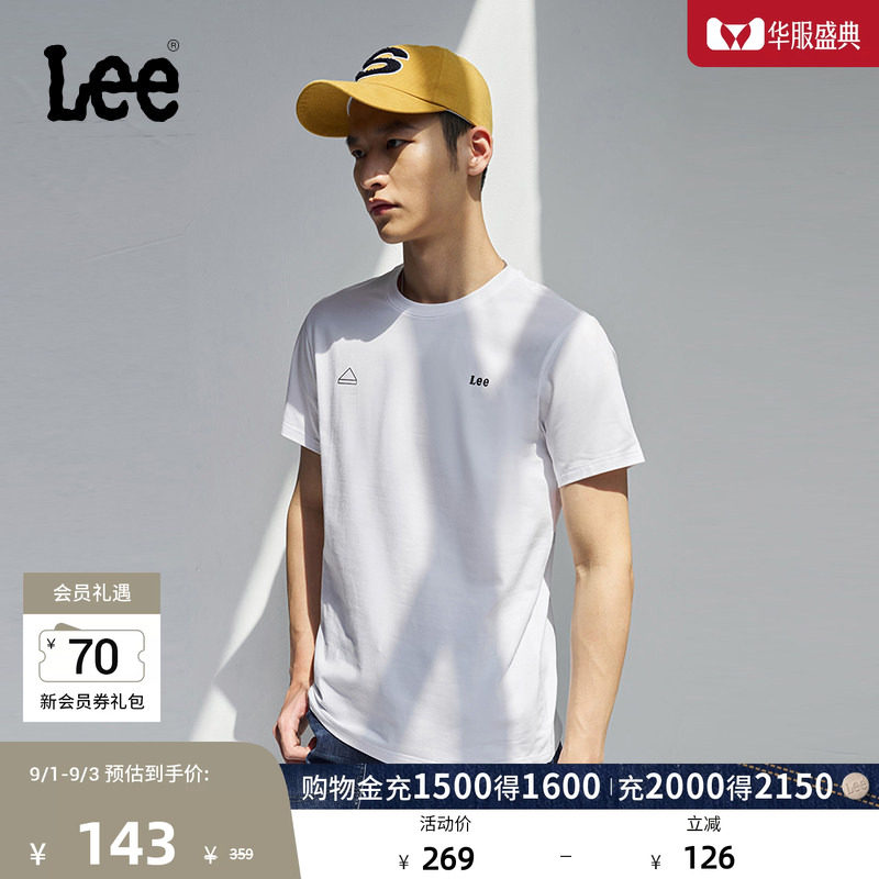Lee商场同款修身版圆领Logo印花男短袖T恤休闲潮流LMT010172K99图片