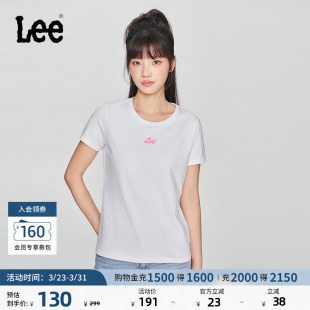 T恤显瘦LWT0102273RT 圆领反光印花Logo白色女短袖 Lee商场同款 修身