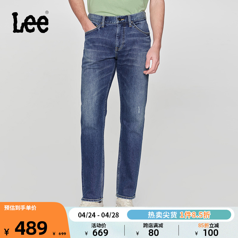 Lee中腰直脚中蓝色男牛仔裤