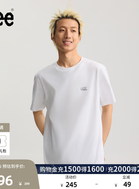 Lee26年春夏新品舒适版圆领钥匙扣设计图案印花白色男短袖T恤休闲