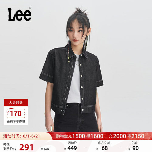 Lee黑色女短袖牛仔衬衫