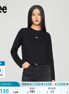 Lee舒适版经典圆领银色闪光Logo黑色女长袖T恤休闲潮LWT0098554LE