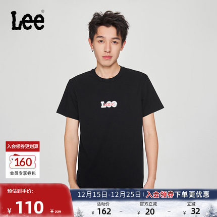 Lee25新品标准版圆领重叠印花Logo男短袖T恤休闲潮LMT0098064LE