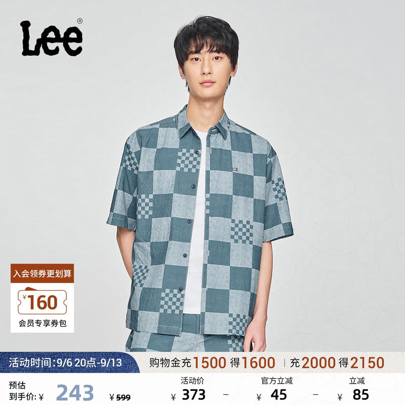 Lee舒适版经典翻领格纹设计蓝色男短袖衬衫休闲潮流LMT009797207图片