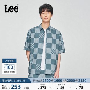 衬衫 翻领格纹设计蓝色男短袖 休闲潮流LMT009797207 经典 Lee舒适版
