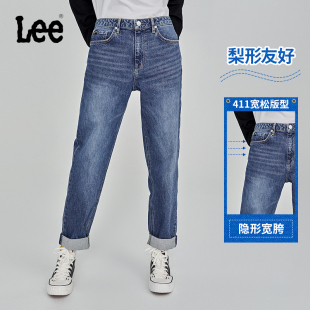 潮LWB1004115PC Lee411舒适高腰小直脚中深蓝水洗女牛仔长裤 662