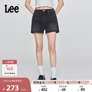 Lee日常经典五袋款设计毛边黑灰色水洗女士牛仔短裤休闲潮A08079