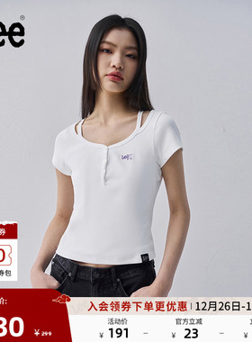 Lee25新品修身版型圆领刺绣Logo女短袖T恤休闲潮流LWT009876207