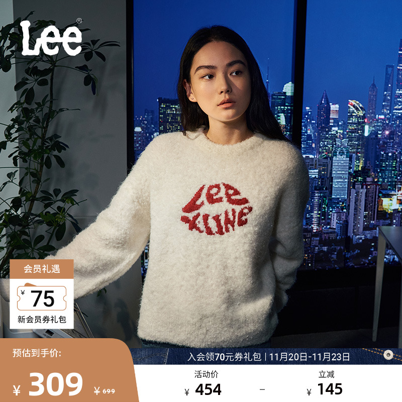 Lee舒适版唇形Logo针织宽松米白色女毛衣休闲潮流LWT008916206