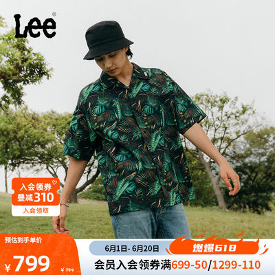 Lee黑色印花男款短袖衬衫