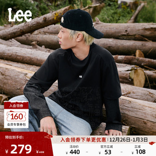 T恤潮LMT010850203 圆领假两件设计黑色男长袖 Lee25秋冬新品 舒适版