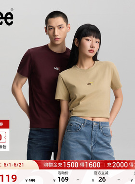Lee26春夏标准版圆领小Logo印花图案男女同款短袖T恤休闲潮
