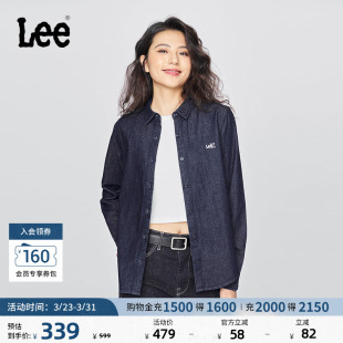 潮LWT0108586DE 牛仔衬衫 Lee标准版 型翻领刺绣小Logo深蓝色女长袖