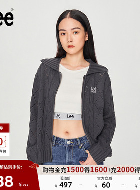 Lee舒适版双拉链绞花纹深灰色女针织毛衣休闲潮流LWT008923CUB