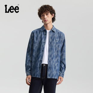 潮LMT010829209 牛仔衬衫 Lee舒适版 翻领小Logo徽标提花深蓝男长袖