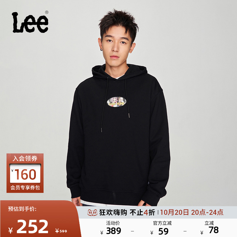 Lee人物图案黑色男长袖连帽卫衣