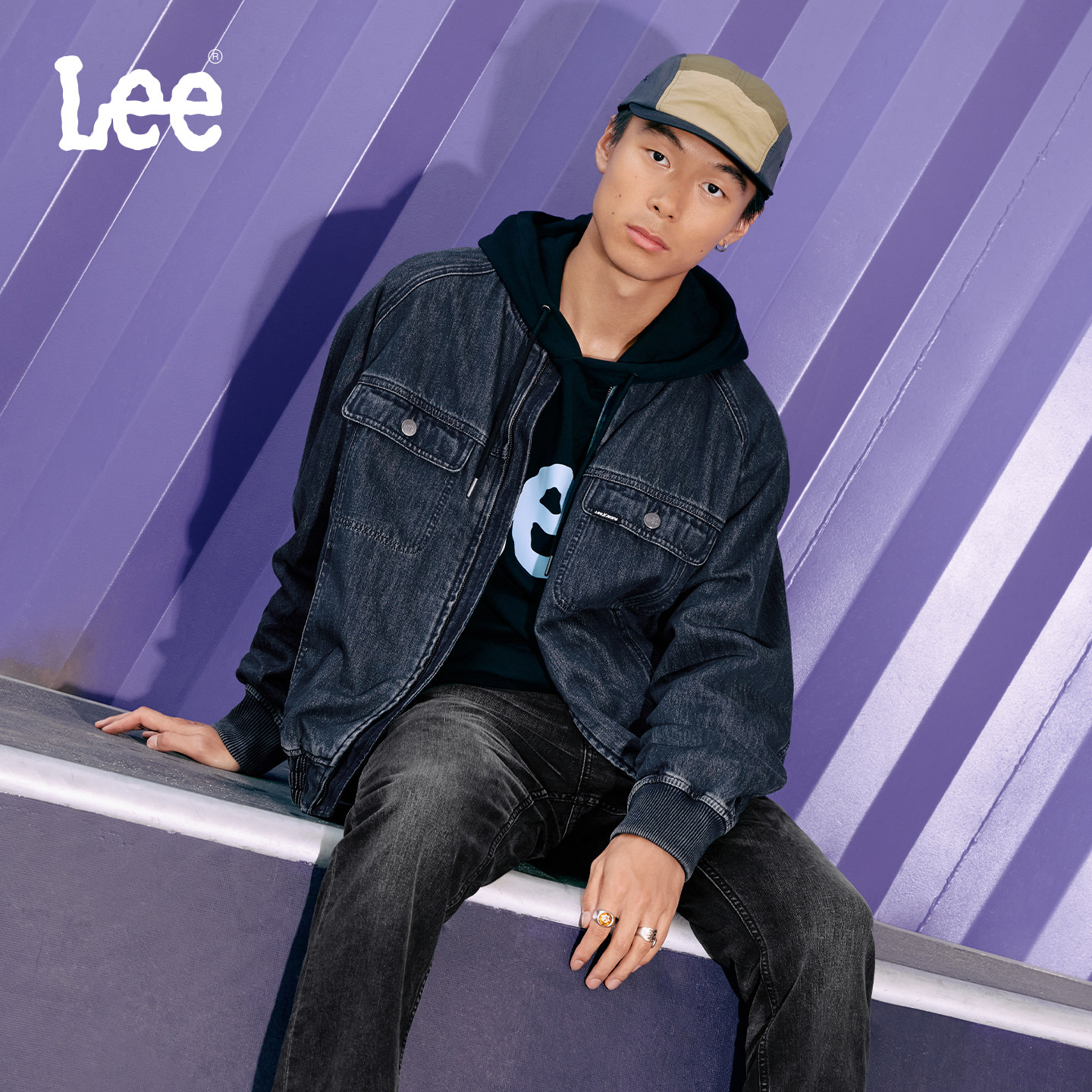 Lee25秋冬新品舒适版棒球领复古深蓝色男女同款牛仔飞行夹克外套