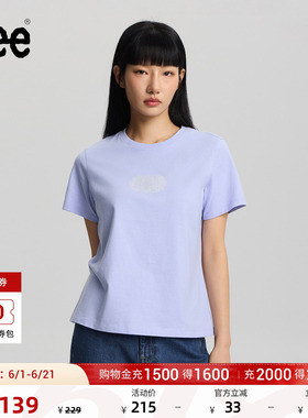 Lee26春夏新品圆领蕾丝图案印花女士短袖T恤休闲潮流LWT0121954LE