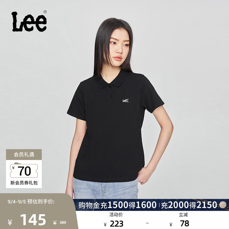 Lee标准版经典翻领刺绣小Logo女短袖polo衫休闲潮流LWT009916205图片