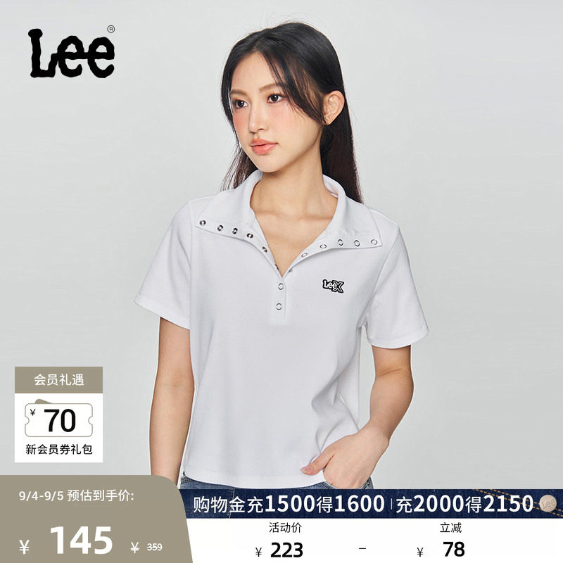 Lee修身版翻领闪光徽标Logo女士短袖polo衫休闲潮流LWT009859207图片