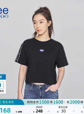 Lee商场同款舒适版经典圆领短款黑色女士短袖T恤休闲LWT0092693RX
