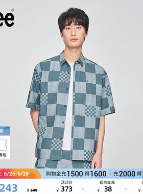 Lee舒适版经典翻领格纹设计蓝色男短袖衬衫休闲潮流LMT009797207