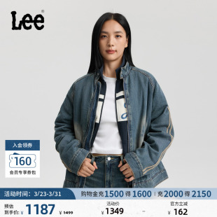 Lee商场同款 复古中蓝女牛仔棉服外套LWT011221101 舒适立领插肩袖
