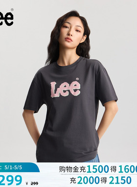 Lee商场同款26春夏新品舒适版大Logo印花设计轻薄铁灰色女短袖T恤