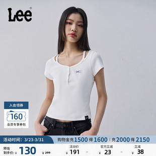 T恤休闲潮流LWT009876207 型圆领镂空设计刺绣Logo女短袖 Lee修身 版