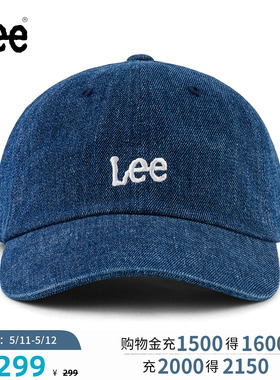 Lee韩国设计刺绣Logo设计可调节牛仔蓝色男女同款棒球帽休闲潮流