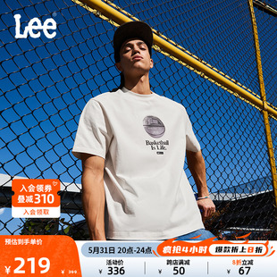 篮球元 素设计图案米白色圆领男短袖 舒适版 Lee24春夏新品 T恤休闲潮