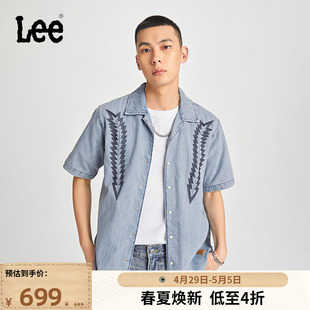 浅蓝色男短袖 Lee商场同款 舒适版 LMT0070025FQ 24春夏新品 牛仔衬衫