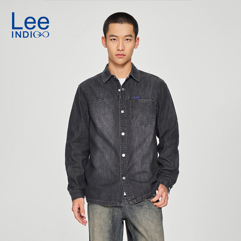 Lee深灰色男长袖牛仔衬衫