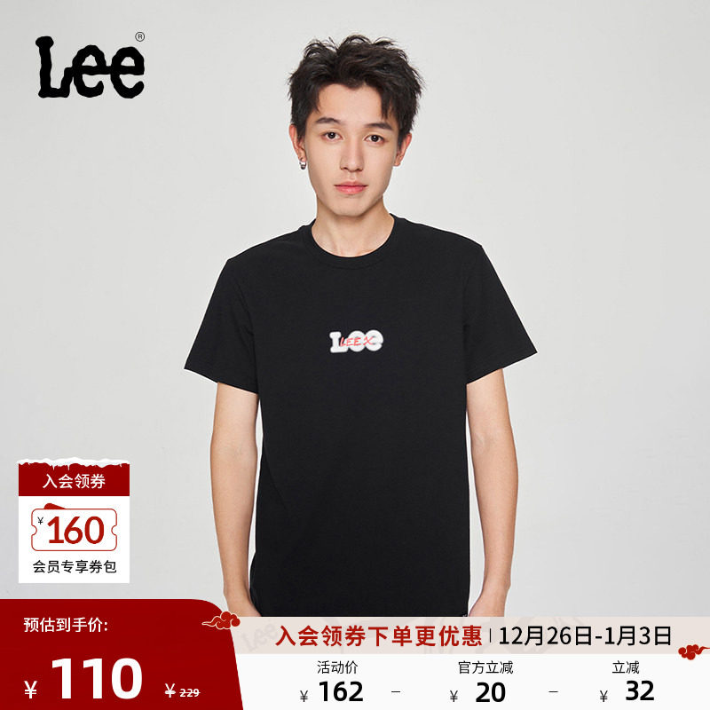 Lee25新品标准版圆领重叠印花Logo男短袖T恤休闲潮LMT0098064LE