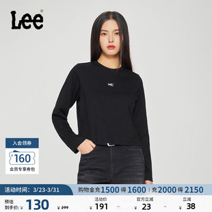T恤休闲潮LWT0098554LE 圆领银色闪光Logo黑色女长袖 Lee舒适版 经典