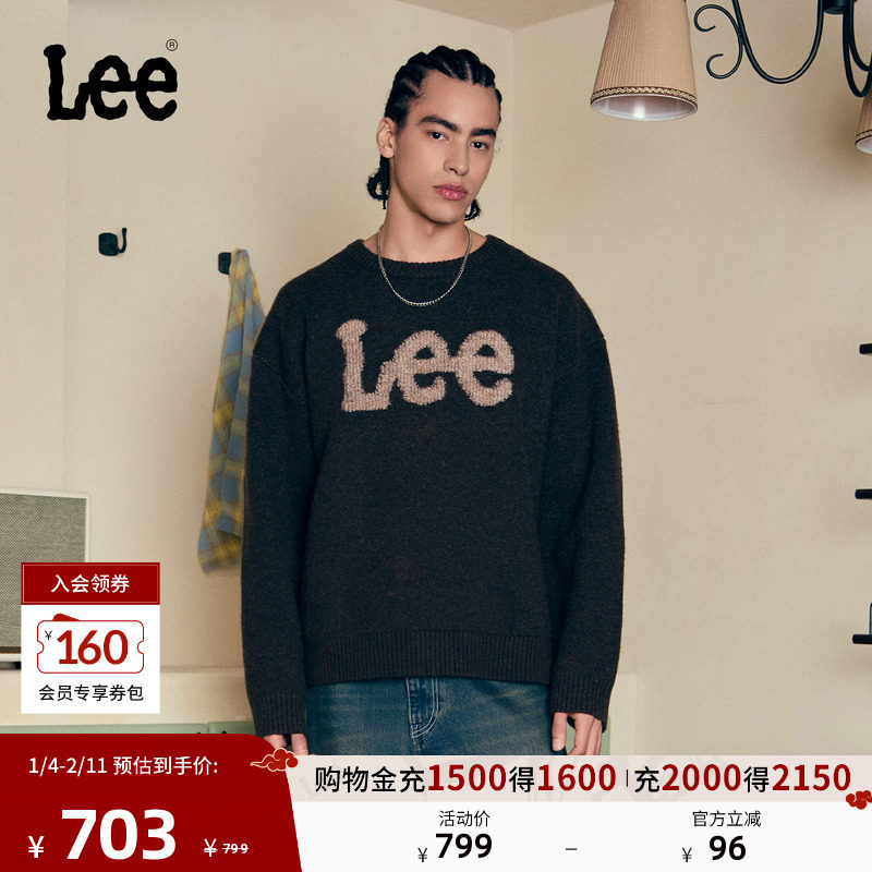 Lee软fufu商场款25冬新宽松版圆领大Logo设计男毛衣LMT011199101,男装,针织衫/毛衣,淘宝优惠券,粉丝福利购,淘宝优惠卷