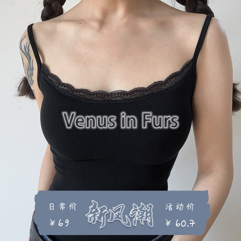 复古少女蕾丝边纯色柔软舒适内搭弹力修身漫画胸垫蚂蚁腰吊带背心