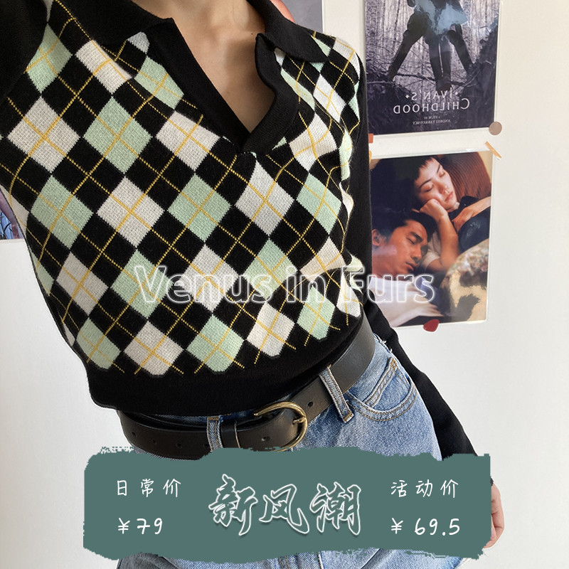 美式复古针织衫POLO领