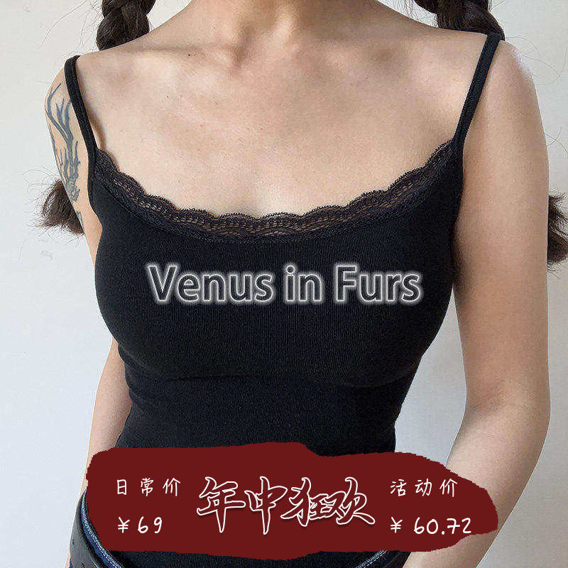 复古少女蕾丝边纯色柔软舒适内搭弹力修身漫画胸垫蚂蚁腰吊带背心