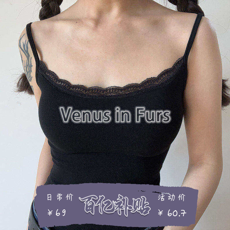 复古少女蕾丝边纯色柔软舒适内搭弹力修身漫画胸垫蚂蚁腰吊带背心