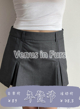 美式复古时髦显腿长防走光纯色显瘦黑灰色A字百褶裙短裙半身裙