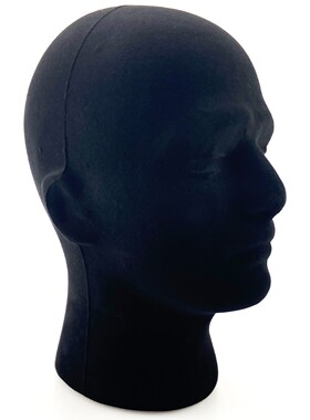 男款泡沫头模具植绒黑色假发块头套帽子展示假人头Foam Headform