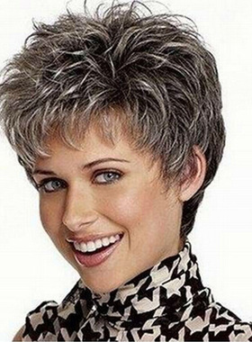 Short black and white gradie Wigs Women wig wavy Hair短假发