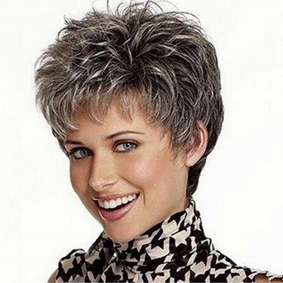Short black and white gradie Wigs Women wig wavy Hair短假发