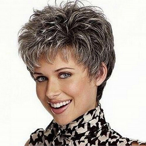 Short black and white gradie Wigs Women wig wavy Hair短假发