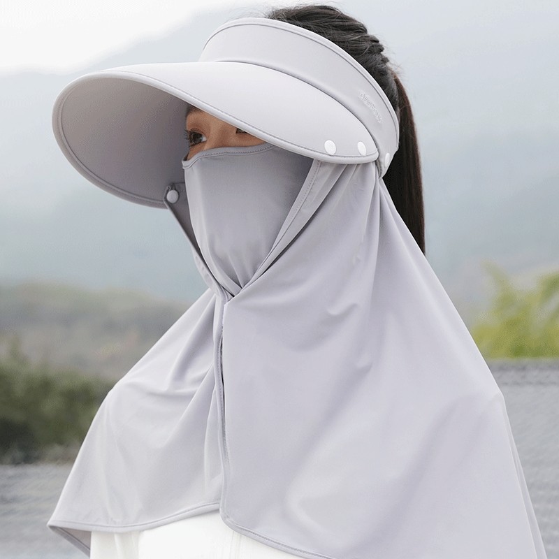 大檐防晒帽子女夏季防紫外线空顶帽面罩护颈一体遮阳帽骑车太阳帽