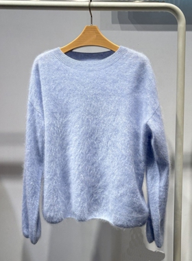 MM麦麦家2025秋冬新品圆领浅蓝色羊绒衫毛针织衫女上衣5FA133374