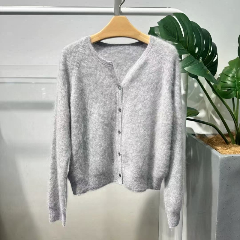 拉毛绒羊毛衫针织开衫毛衣女上衣