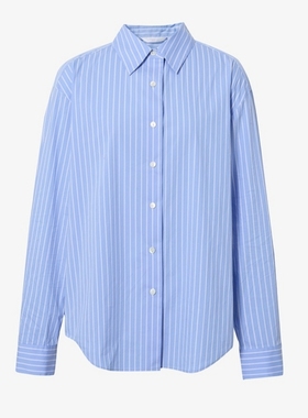 MM麦麦2025秋季新时尚休闲经典蓝色条纹长袖衬衫女上衣5GA123033